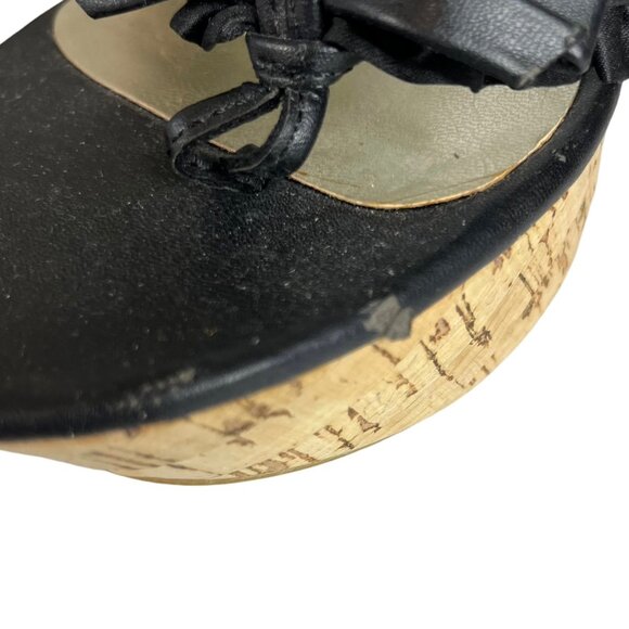 Guess Wedges Sandals Womens Size 8 Black Cork Shiny Summer - Picture 8 of 16